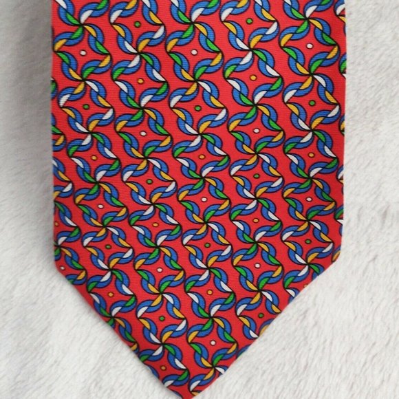 VTG Burberrys Of London Mens Red Geometric Tie - Picture 1 of 4